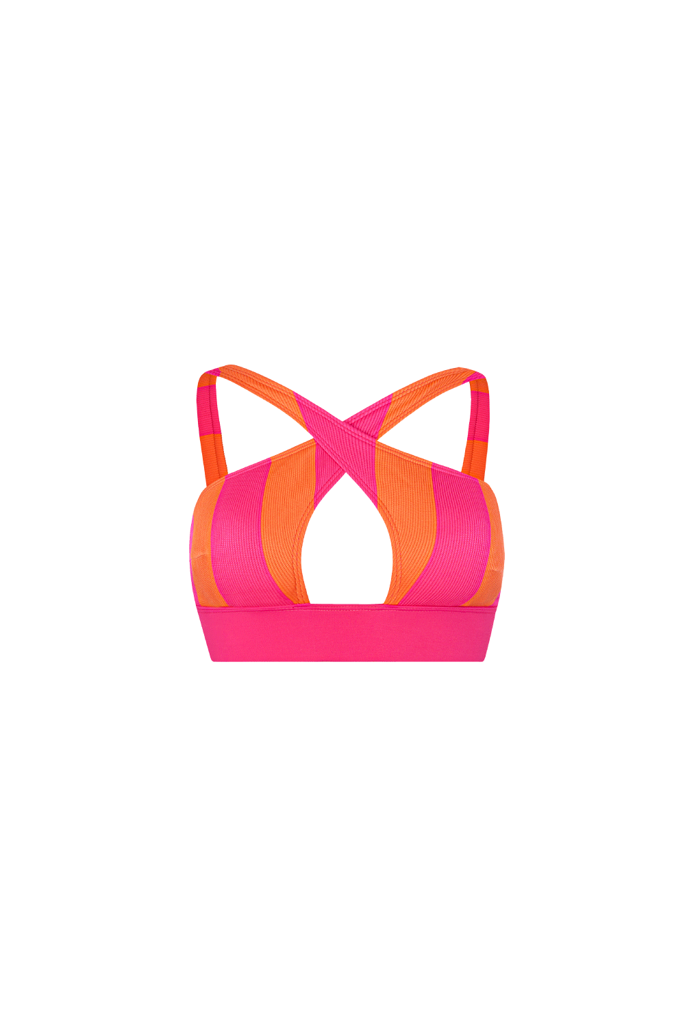 Bikini Top mit Pink-Orange-Blockstreifen mit gekreuzten Trägern aus geripptem Strukturstoff