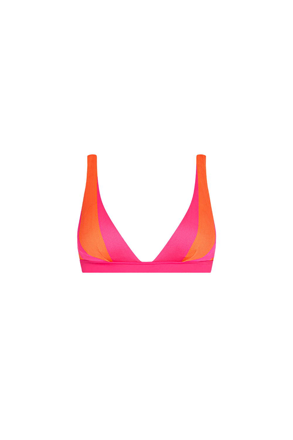 Bikini Top mit Pink-Orange-Blockstreifen aus geripptem Strukturstoff mit V-Ausschnitt