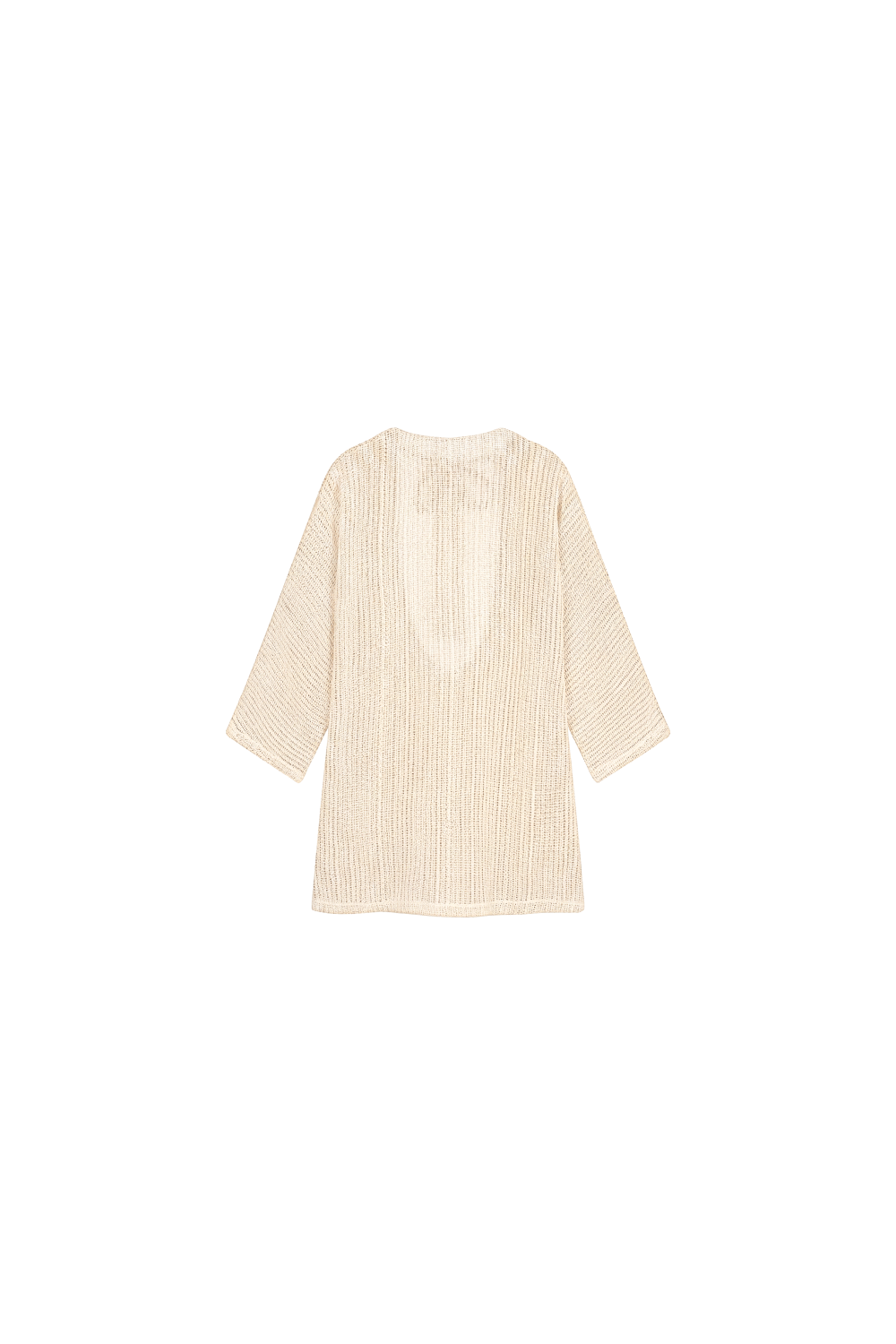 Leichtes, kurzes Kleid aus Crochet-Stoff in Offwhite. Lange Ärmel und tiefer Rückenausschnitt mit Bändern zum Binden, NAKARI&LUI