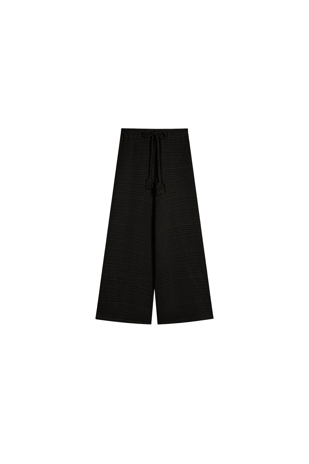 Lange Hose aus Crochet-Stoff in Schwarz. Locker fallend, weites Bein und ein elastischer Bund mit Kordelzug, NAKARI&LUI