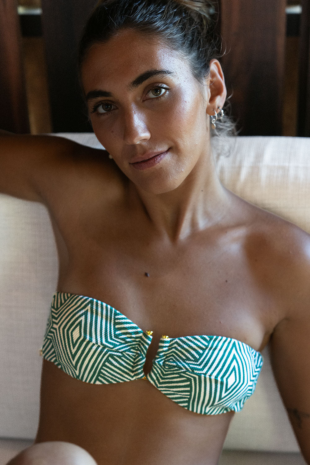 Green Botanical Bandeau Top