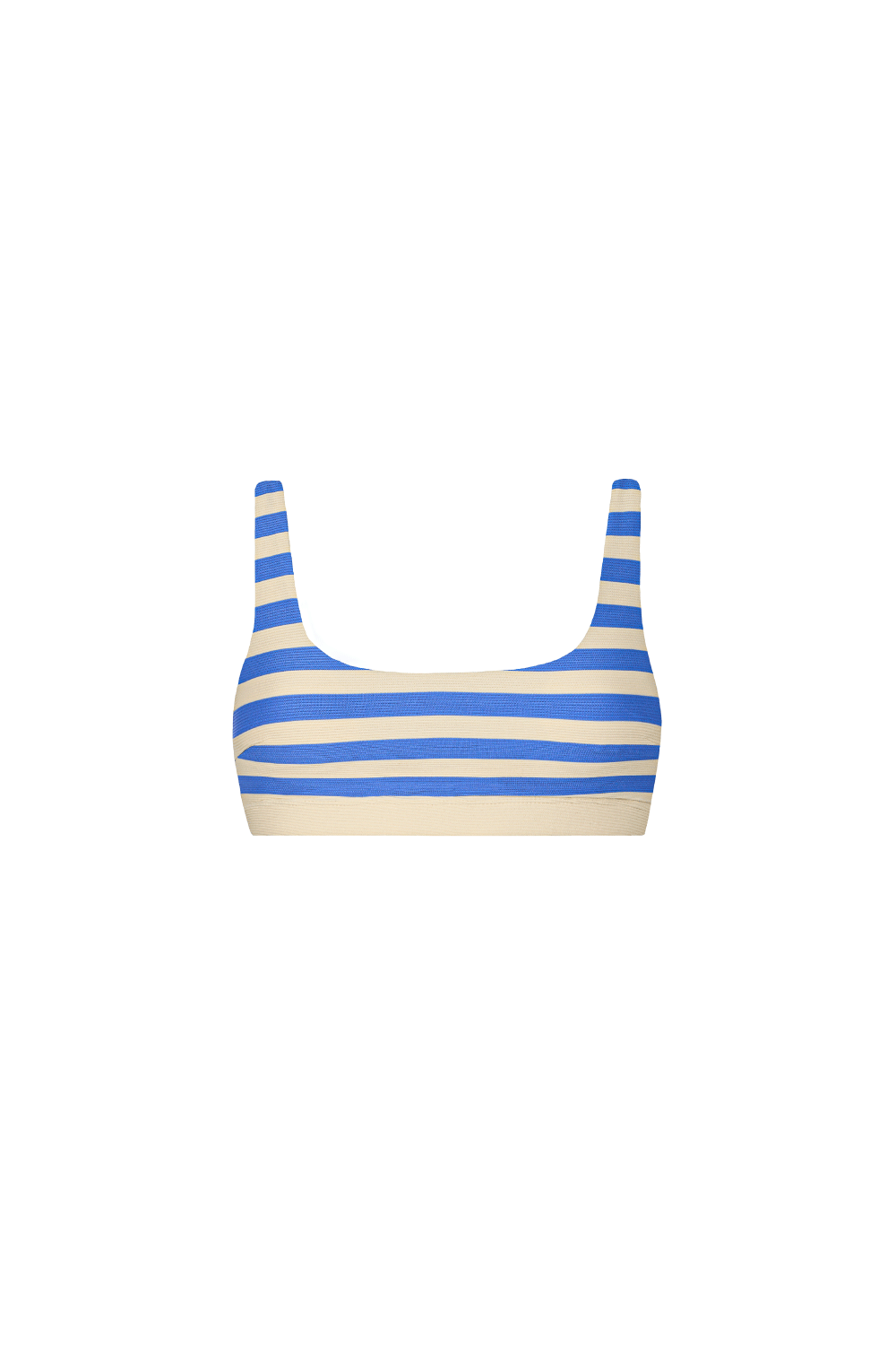 Blau-creme-gestreiftes sportliches Bikini Top aus geripptem Strukturstoff