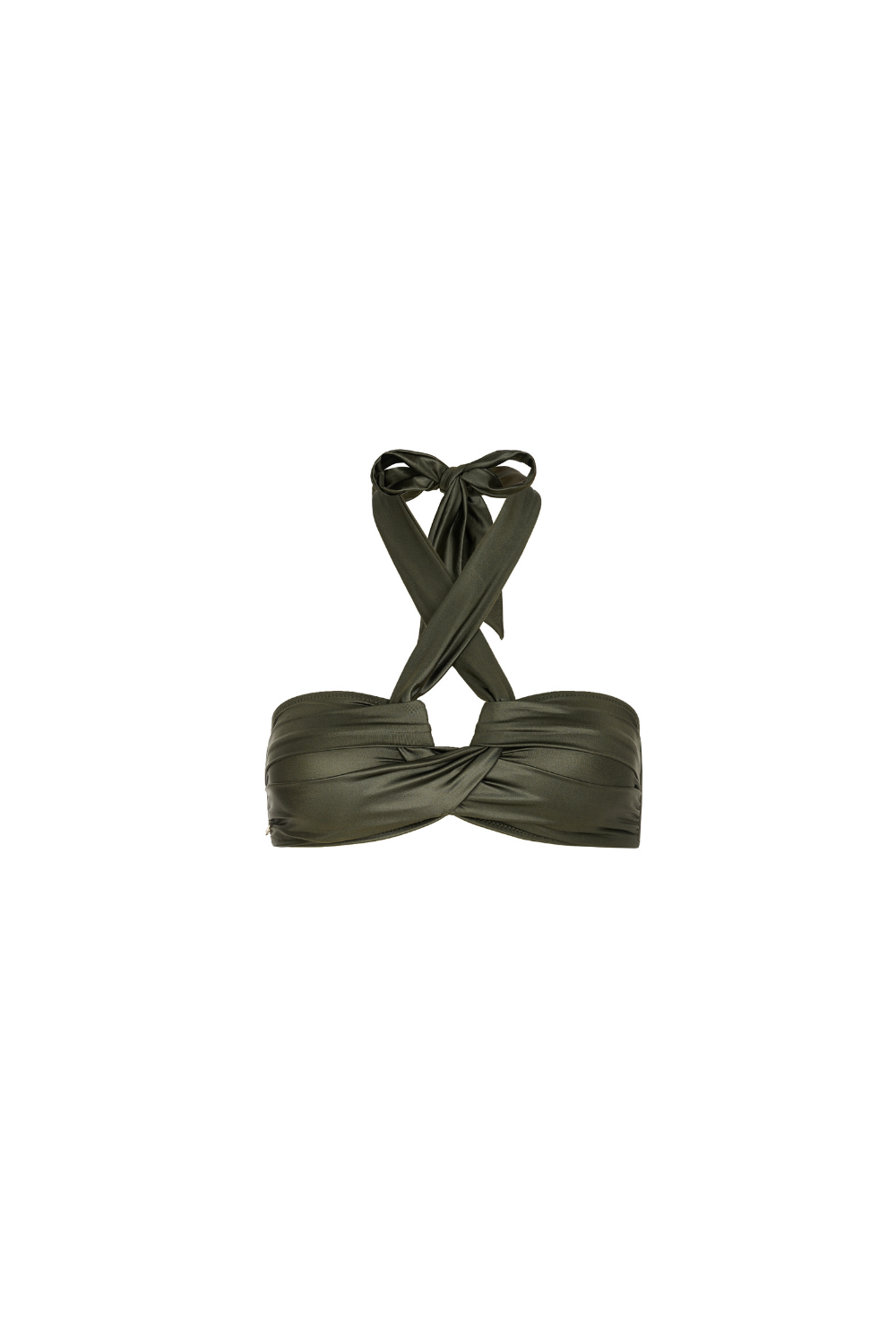 Shiny Olive Neckholder Bandeau Top