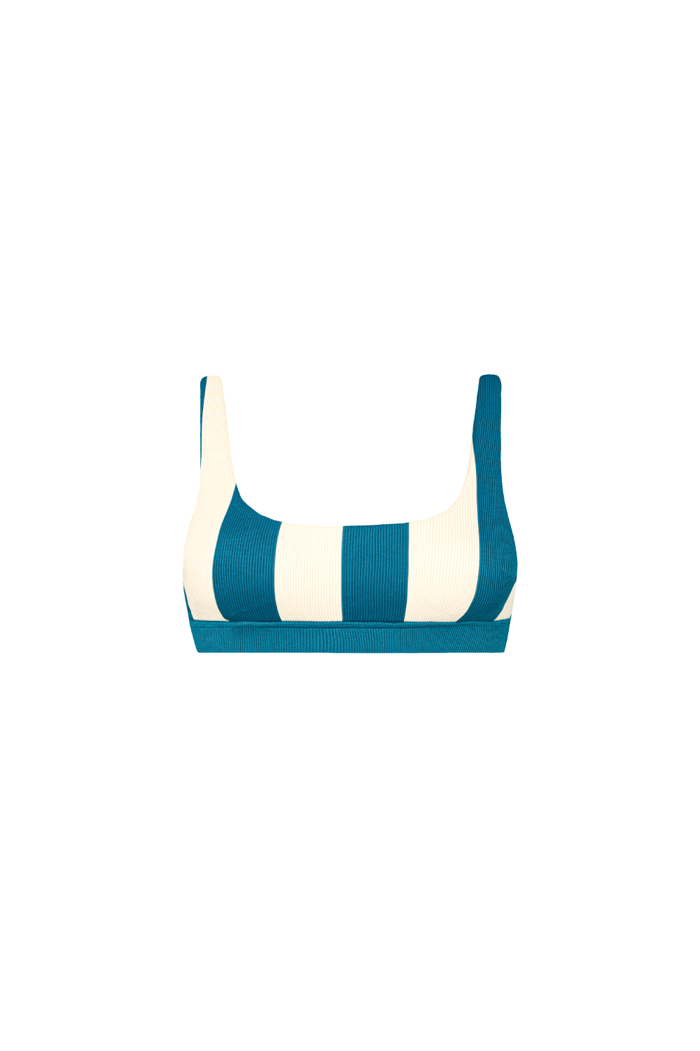 Sportliches Bikini Top mit Türkis-Creme-Blockstreifen aus geripptem Strukturstoff 