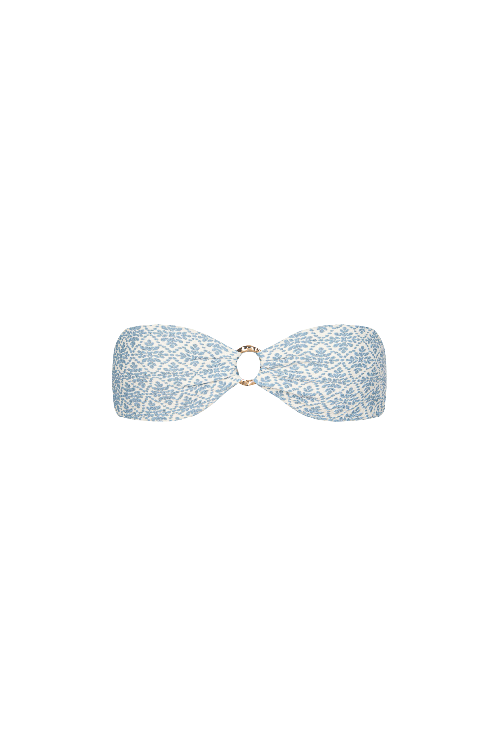 Blau-creme-gemustertes Bandeau Bikini Top aus weichem, strukturiertem Material