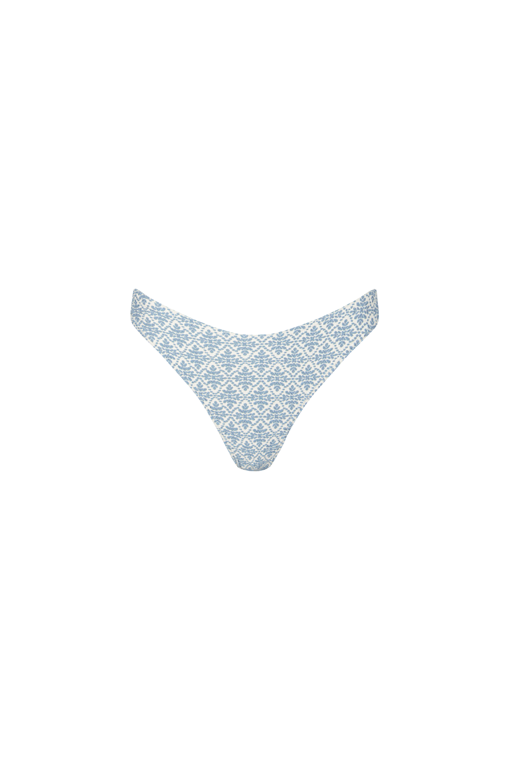 Blau-creme-gemusterte Bikini Hose mit mittlerer Bedeckung aus weichem, strukturiertem Material