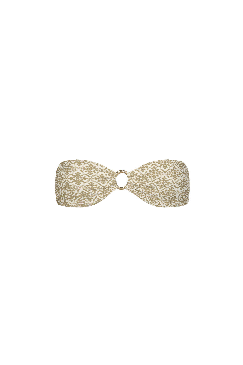 Beige-creme-gemustertes Bandeau Bikini Top aus weichem, strukturiertem Material 