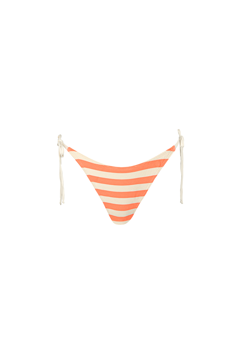Orange-creme-gestreifte Bikini Hose aus geripptem Strukturstoff mit offwhite Bändern zum Binden