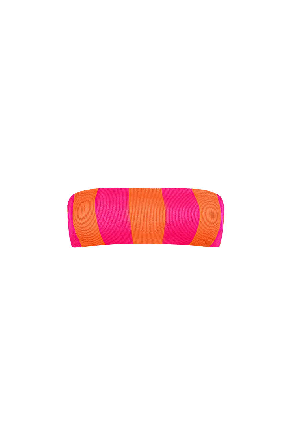 Bandeau Bikini Top mit Pink-Orange-Blockstreifen aus geripptem Strukturstoff