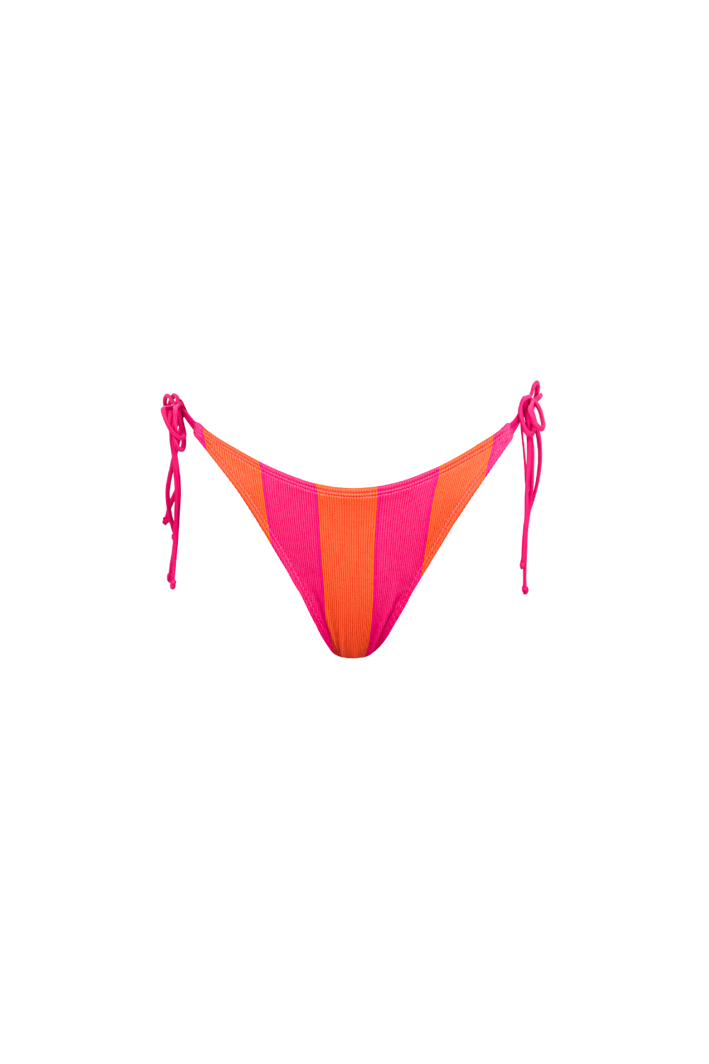 Bikini Hose mit Pink-Orange-Blockstreifen aus geripptem Strukturstoff mit pinken Bändern zum Binden