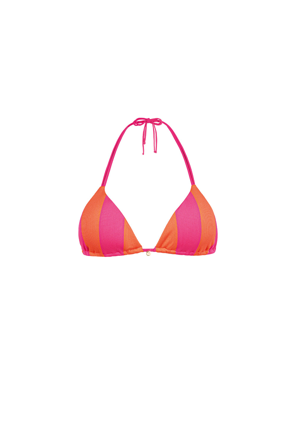 Triangel Bikini Top mit Pink-Orange-Blockstreifen aus geripptem Strukturstoff, NAKARI&LUI