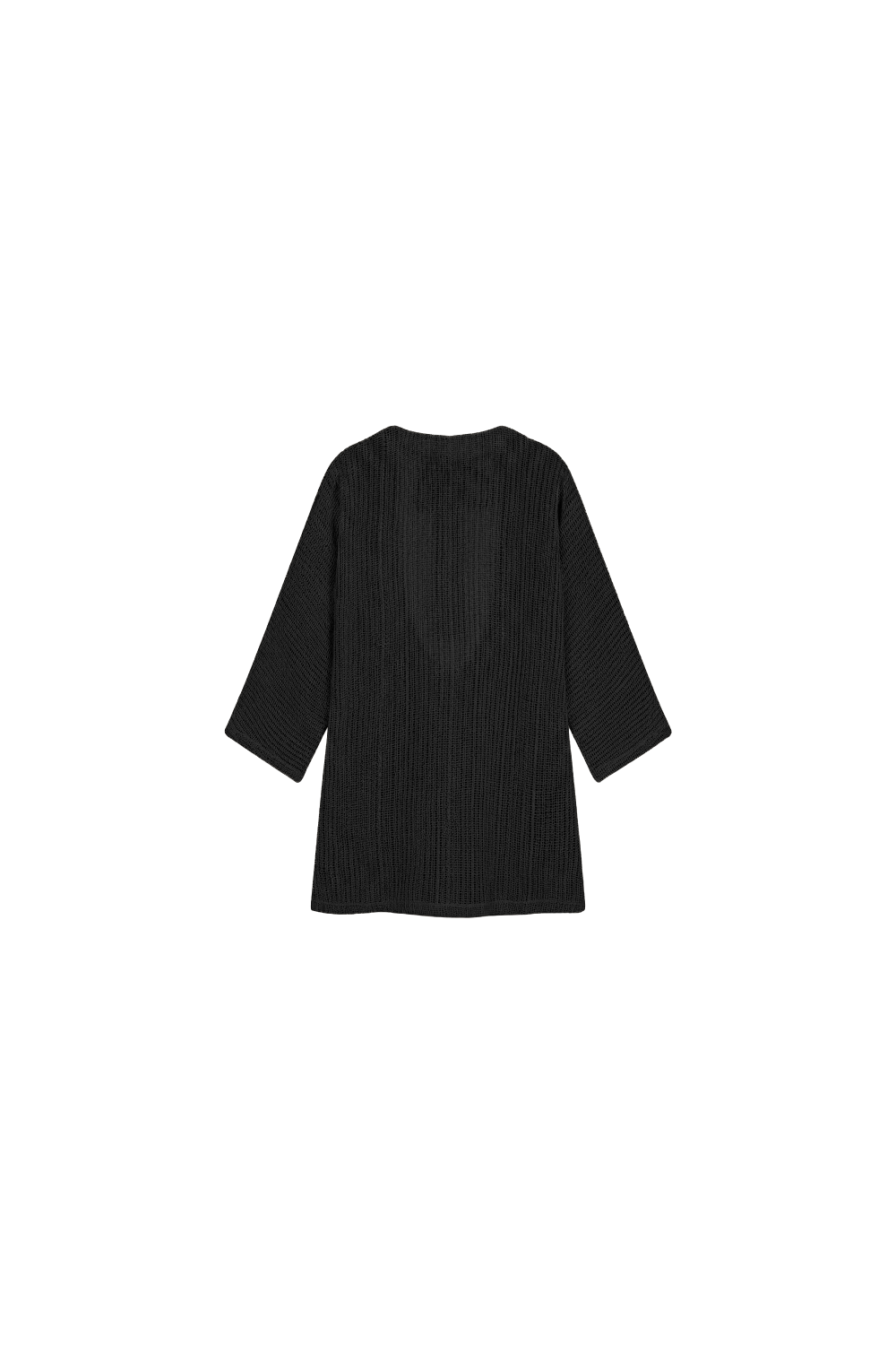 Leichtes, kurzes Kleid aus Crochet-Stoff in Schwarz. Lange Ärmel und tiefer Rückenausschnitt mit Bändern zum Binden, NAKARI&LUI