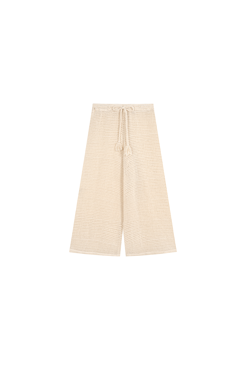 Lange Hose aus Crochet-Stoff in Offwhite. Locker fallend, weites Bein und ein elastischer Bund mit Kordelzug, NAKARI&LUI