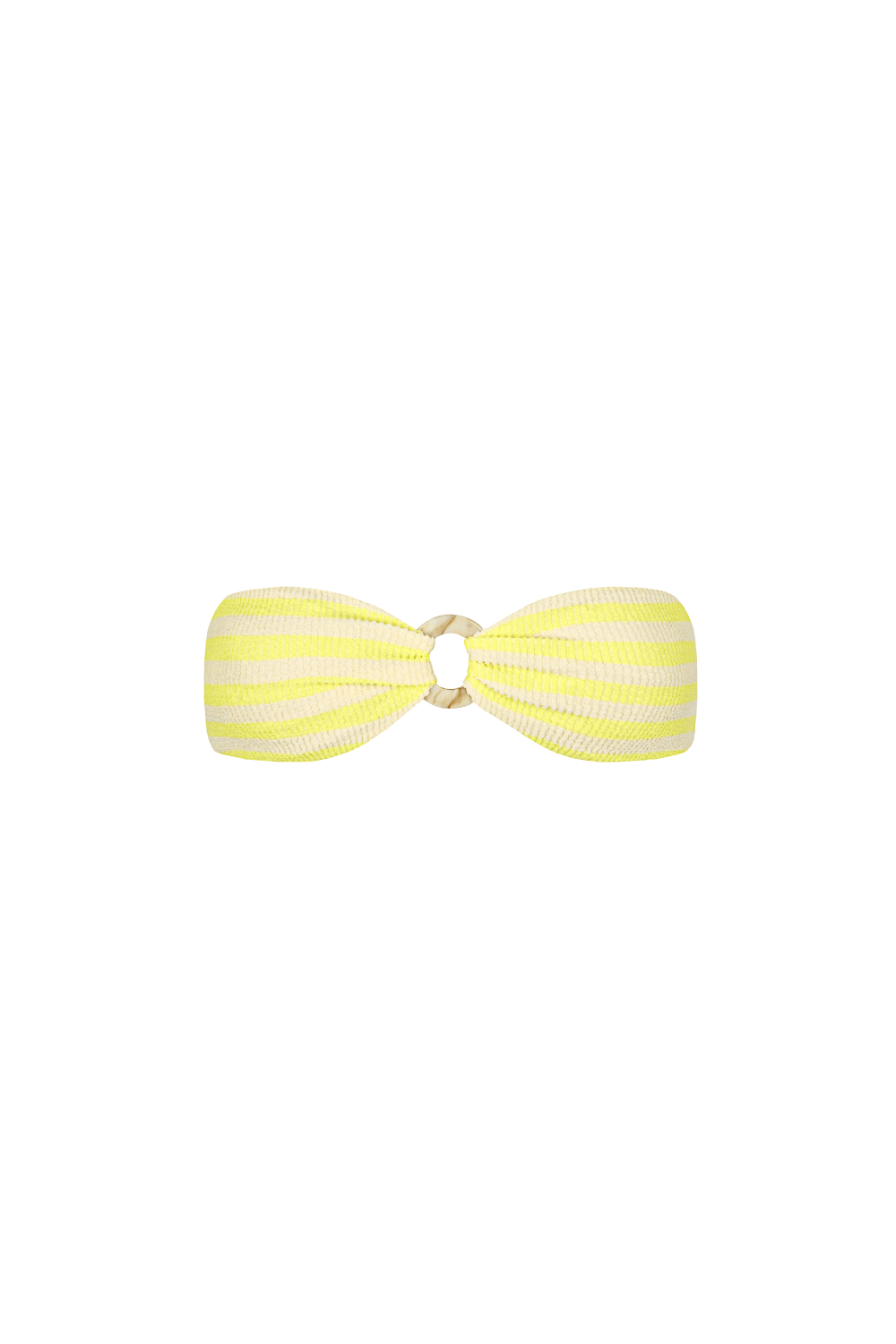 Gelb-creme-gestreiftes Bandeau Bikini Top aus weichem Crinkle-Stoff