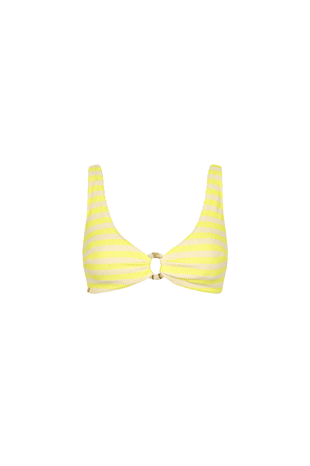 Gelb-creme-gestreiftes sportliches Bikini Top aus geripptem Strukturstoff