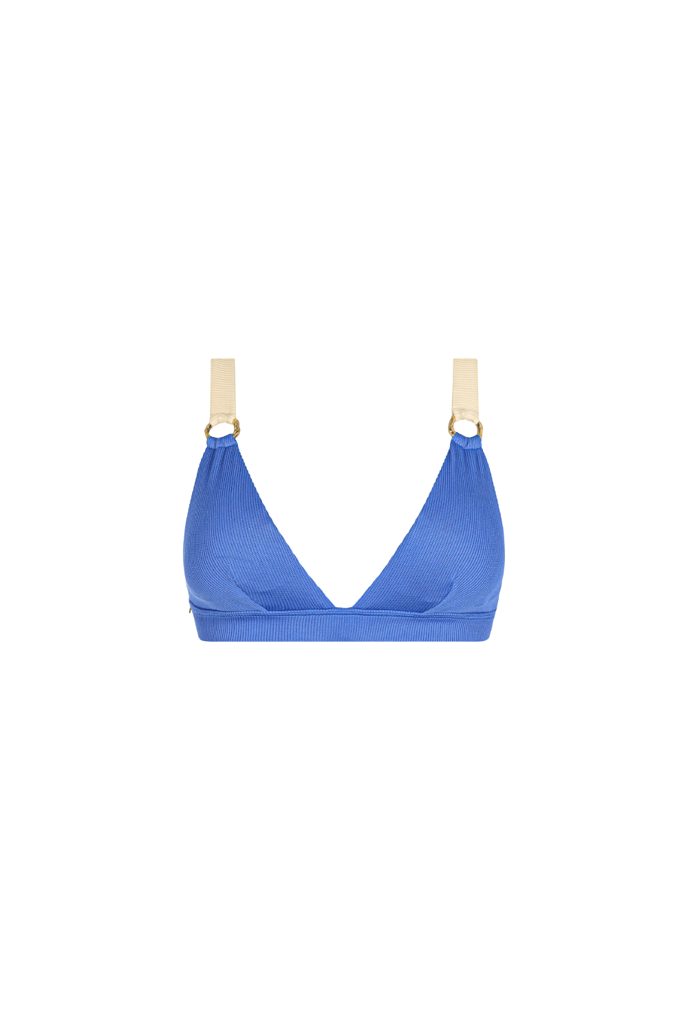 Blaues Bikini Top aus geripptem Strukturstoff mit goldenen Akzenten