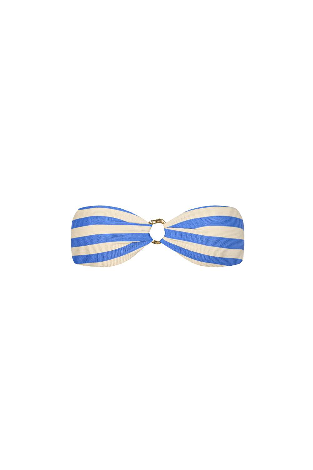 Blau-creme-gestreiftes Bandeau Bikini Top aus geripptem Strukturstoff