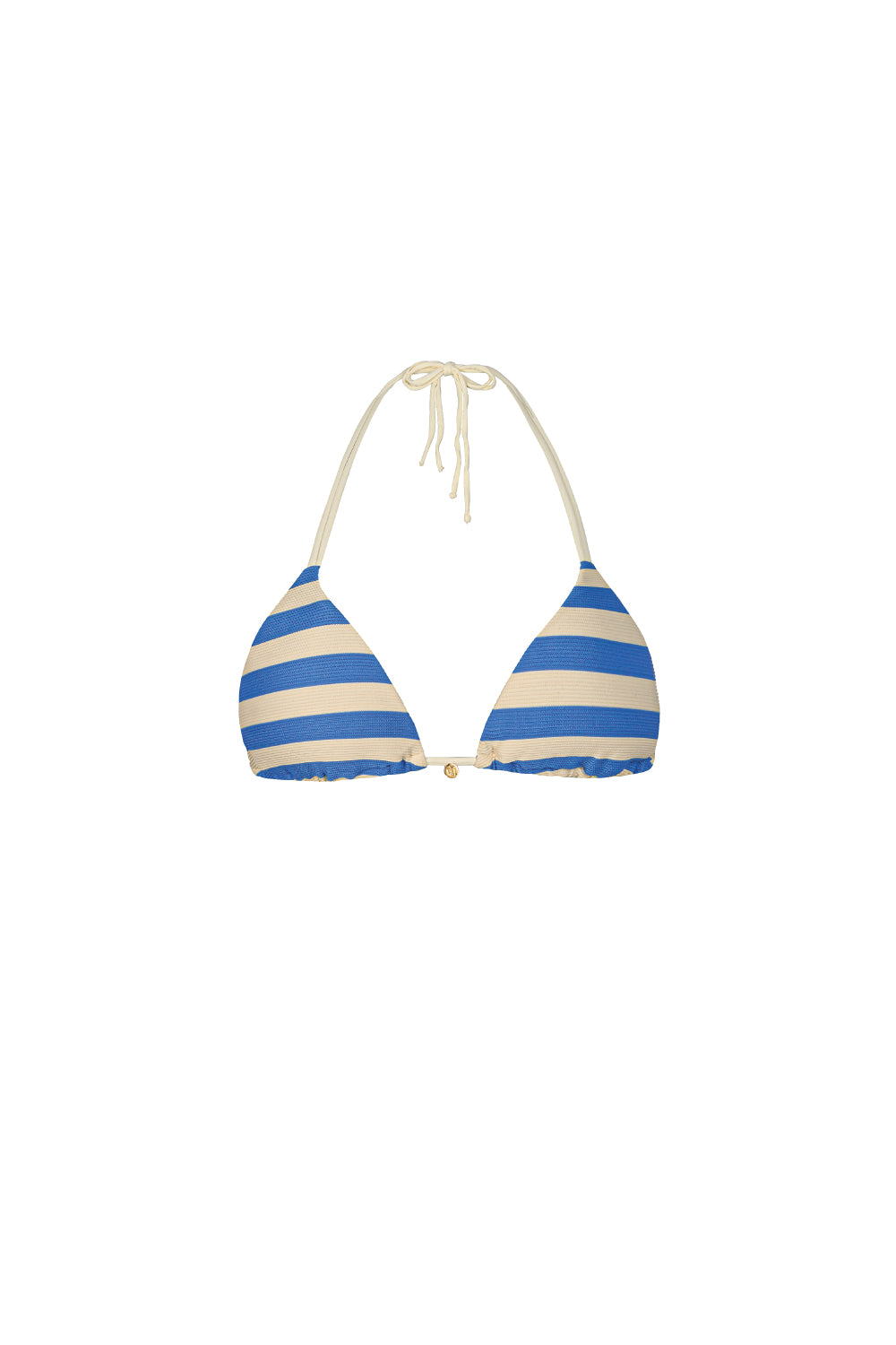 Blau-creme-gestreiftes Triangel Bikini Top aus geripptem Strukturstoff, NAKARI&LUI