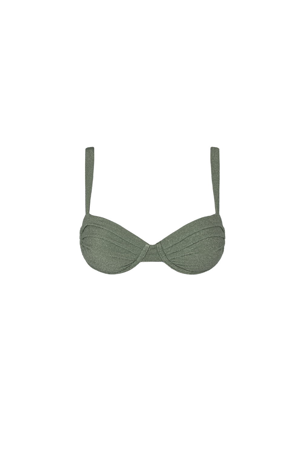 Olivgrünes Bra Bikini Top aus samtartigem Strukturstoff 