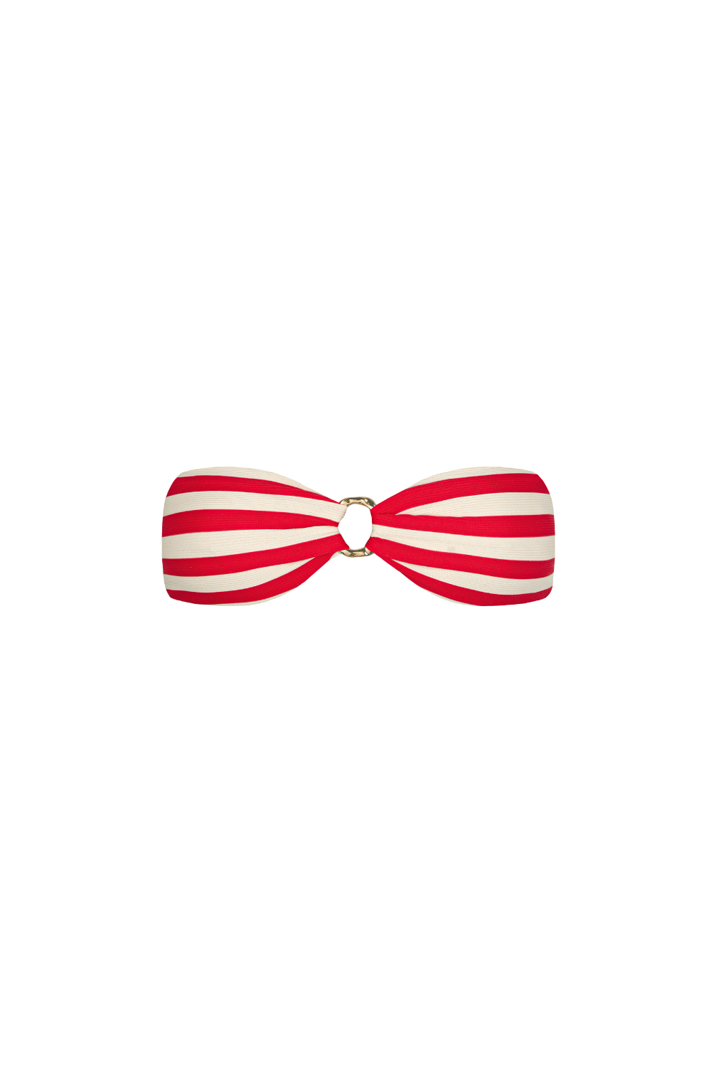 Rot-creme-gestreiftes Bandeau Bikini Top aus geripptem Strukturstoff