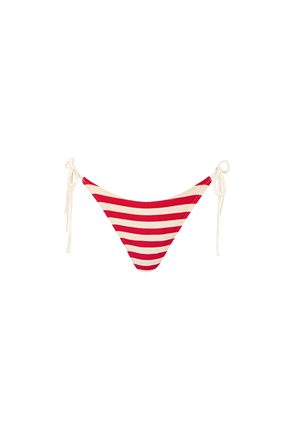 Rot-creme-gestreifte Bikini Hose aus geripptem Strukturstoff mit offwhite Bändern zum Binden