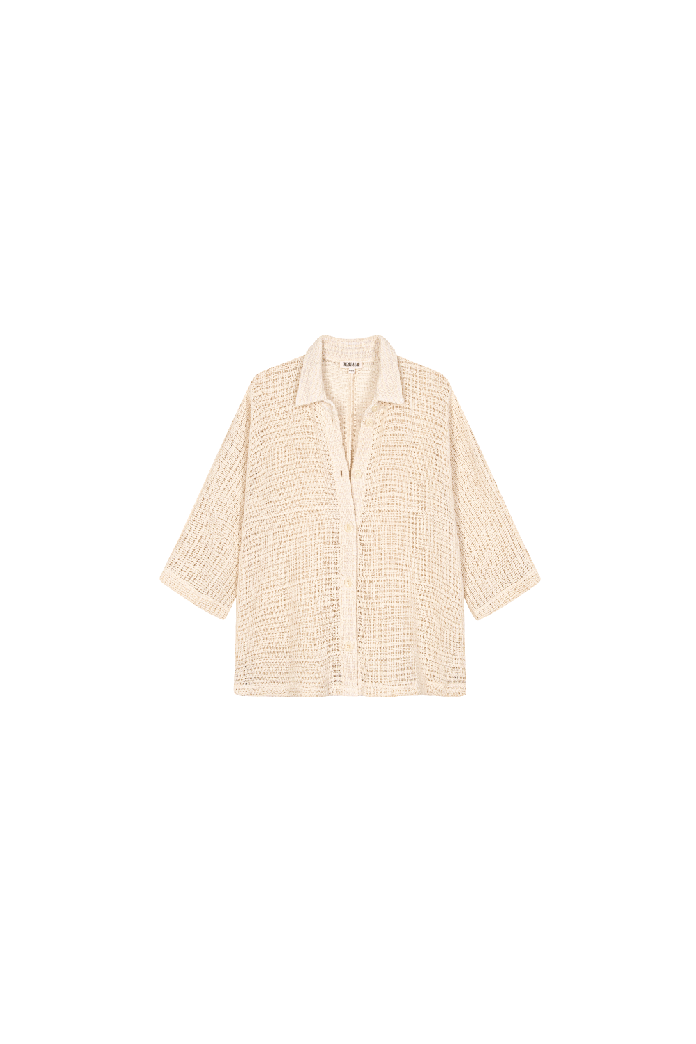 Bluse aus Crochet-Stoff in Offwhite verfügt über Ärmel in Dreiviertellänge, einen Hemdblusenkragen und eine Knopfleiste vorne, NAKARI&LUI